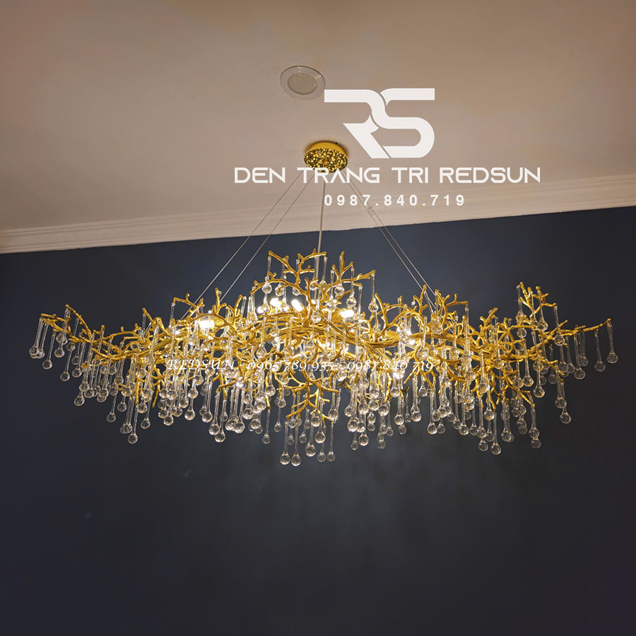 Đèn Chùm Trang Trí Phòng Khách, Phòng Ăn Serip Khung Nhôm Giọt Nước Thuỷ Tinh  MM - TH - 8016 - 25