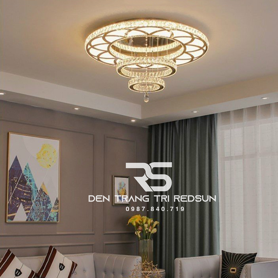 Đèn Mâm Mica Pha Lê Ốp Trần Phòng Khách Hiện Đại MKPL-06