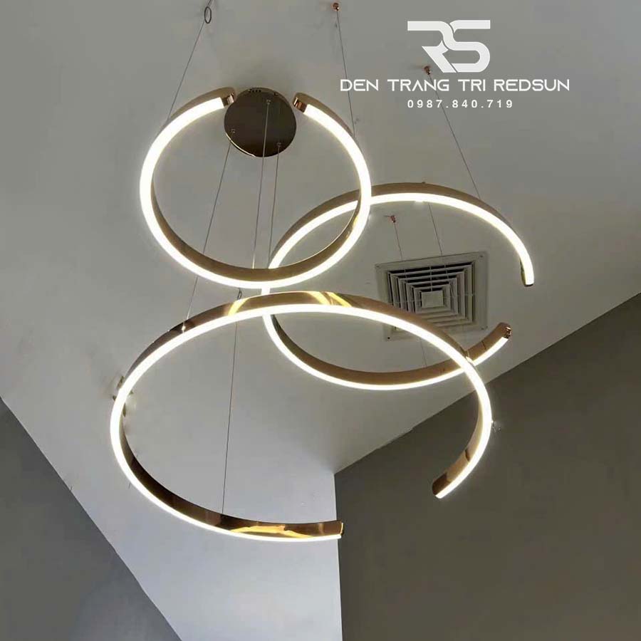 Đèn Thả Phòng Khách Hiện Đại Bắc Âu LED Ring 3 Vòng Khuyết Khung Inox Vàng 3VKMD