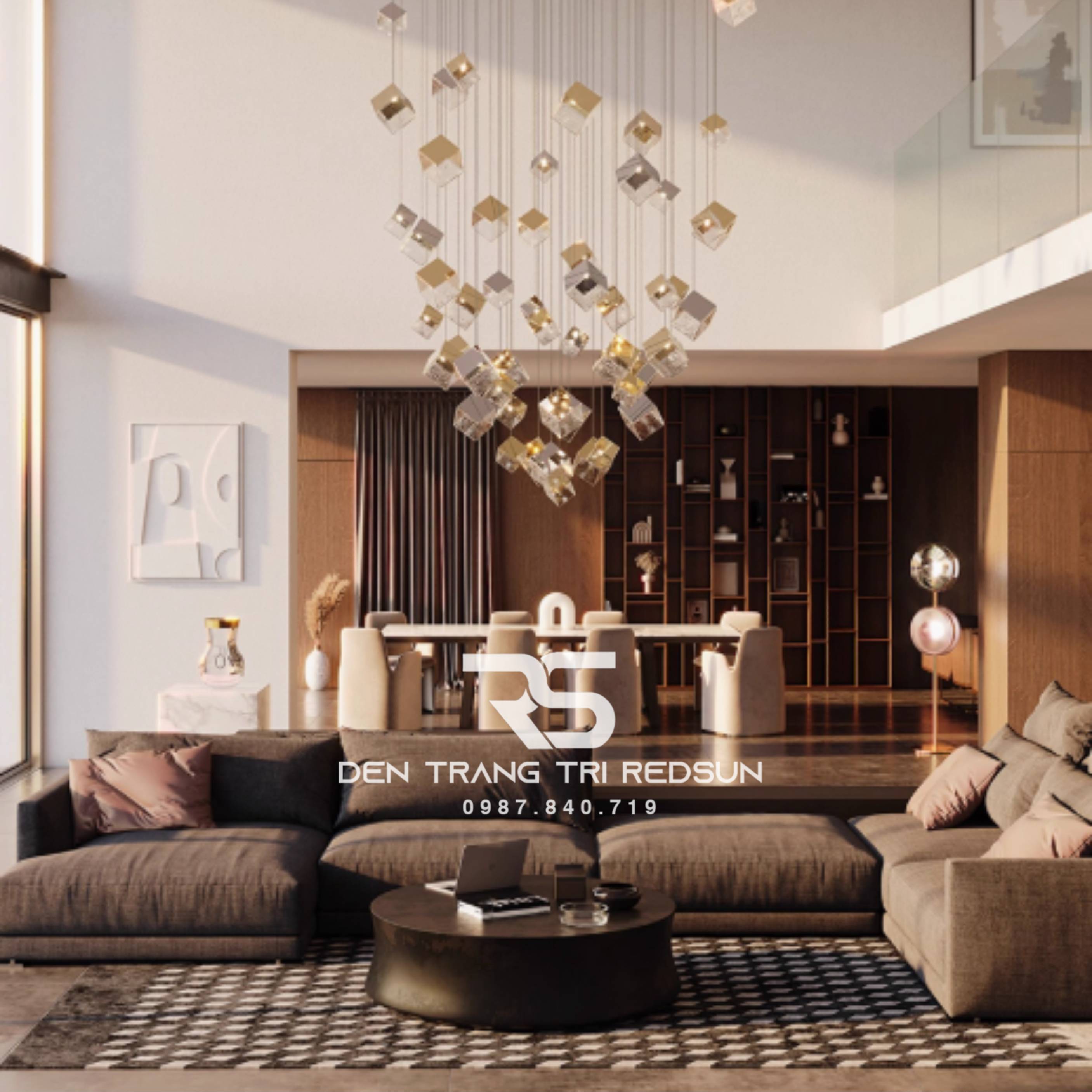 Đèn Thả Thông Tầng Cầu Thang, Phòng Khách, Bàn Ăn Hiện Đại Khối Vuông HTK-NK002