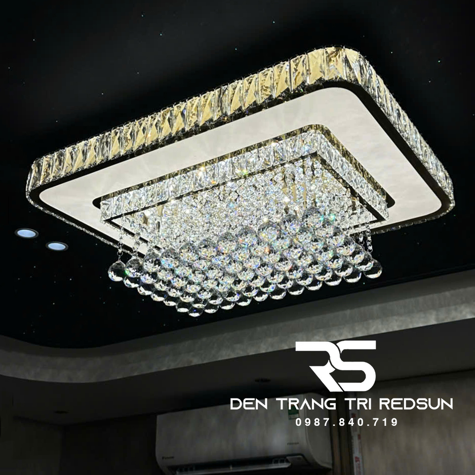 Đèn Mâm Mica Pha Lê Ốp Trần Phòng Khách Hiện Đại MKPL-080