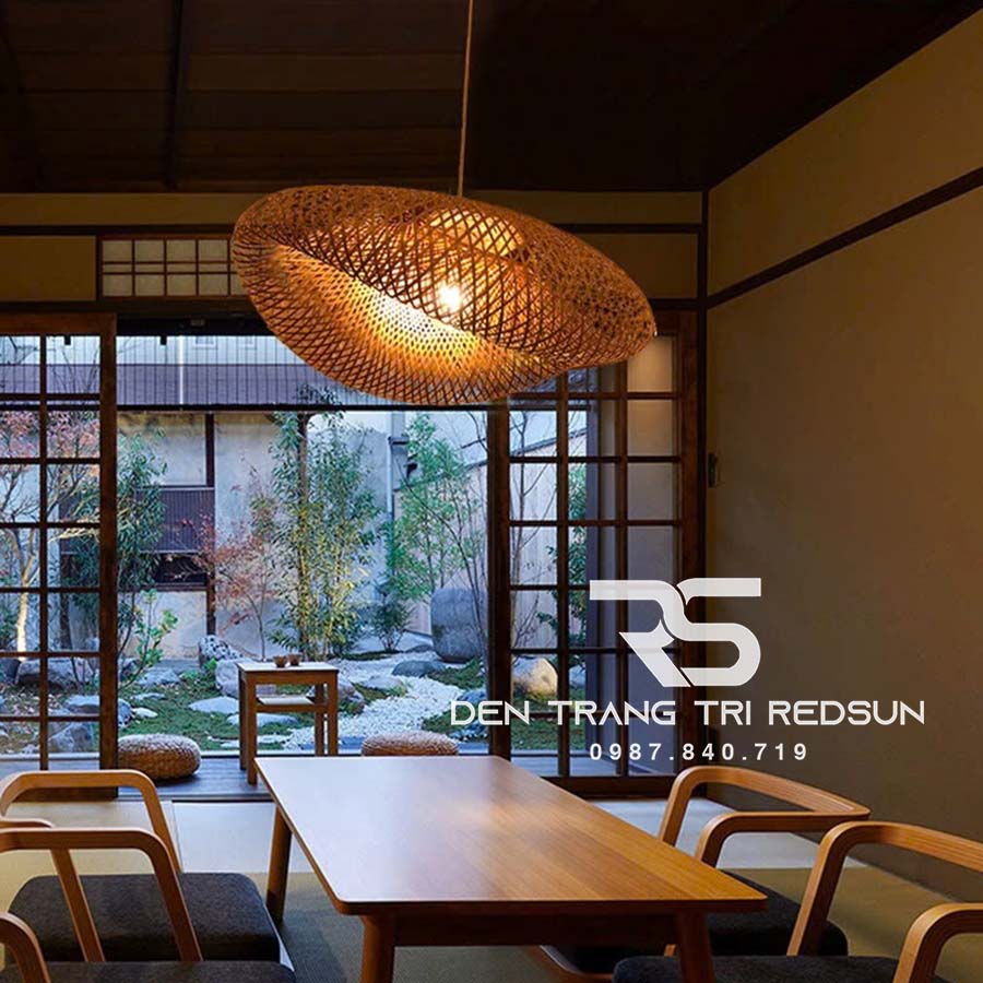 Đèn Thả Trần Hiện Đại Trang Trí Bàn Ăn, Bàn Đảo, Quán Cà Phê Chất Liệu Mây Tre Hình Lá Sen CDT-T067