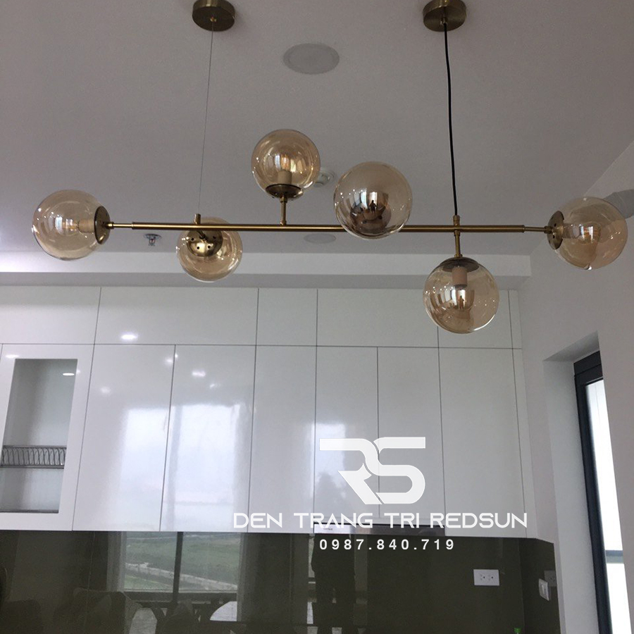 Đèn thả ngang hiện đại 6 choá thuỷ tinh TH751