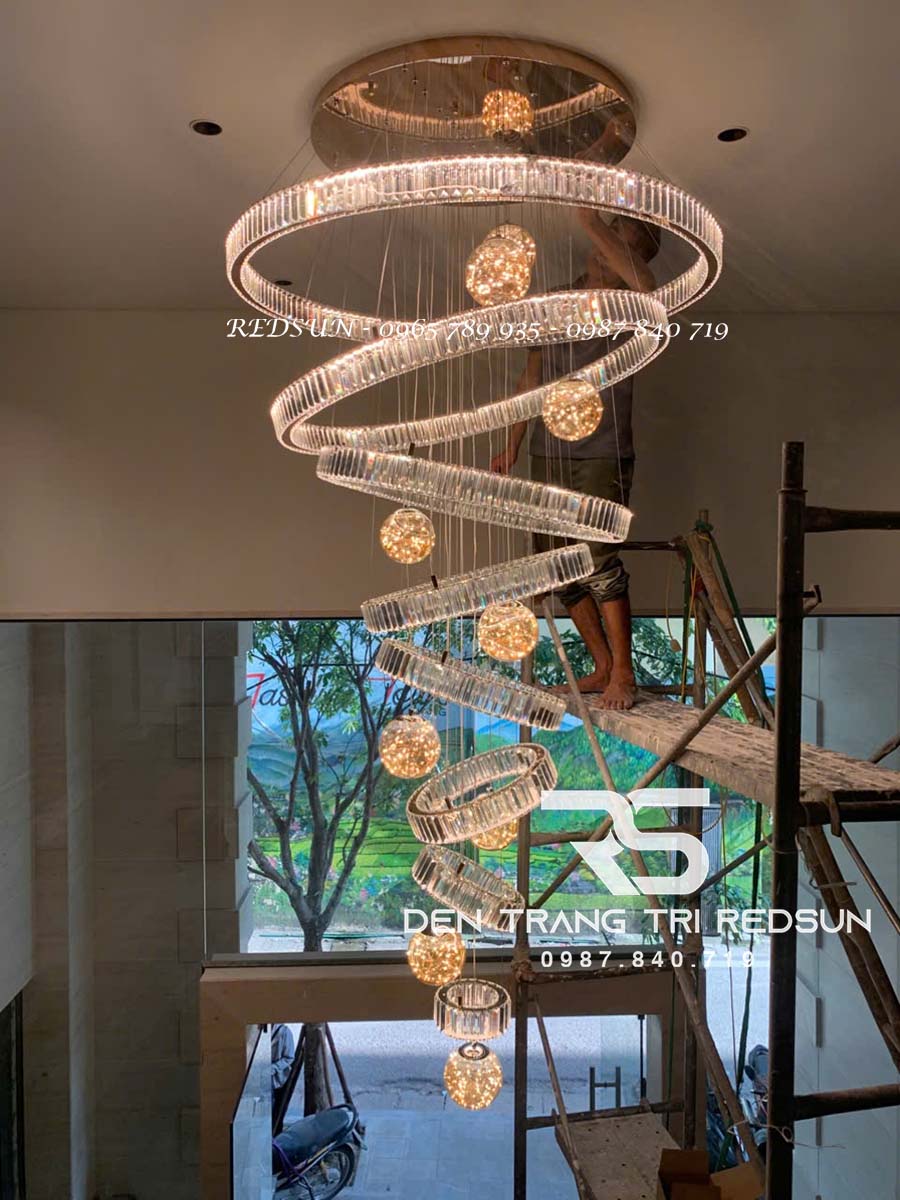 Đèn Chùm Pha Lê Lắp Thông Tầng Sảnh Khách Sạn, Phòng Khách, Cầu Thang Hiện Đại TPL131