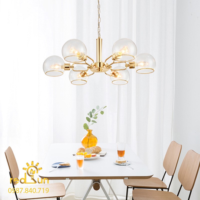 Đèn chùm Nordic chóa thủy tinh trong DC-T052