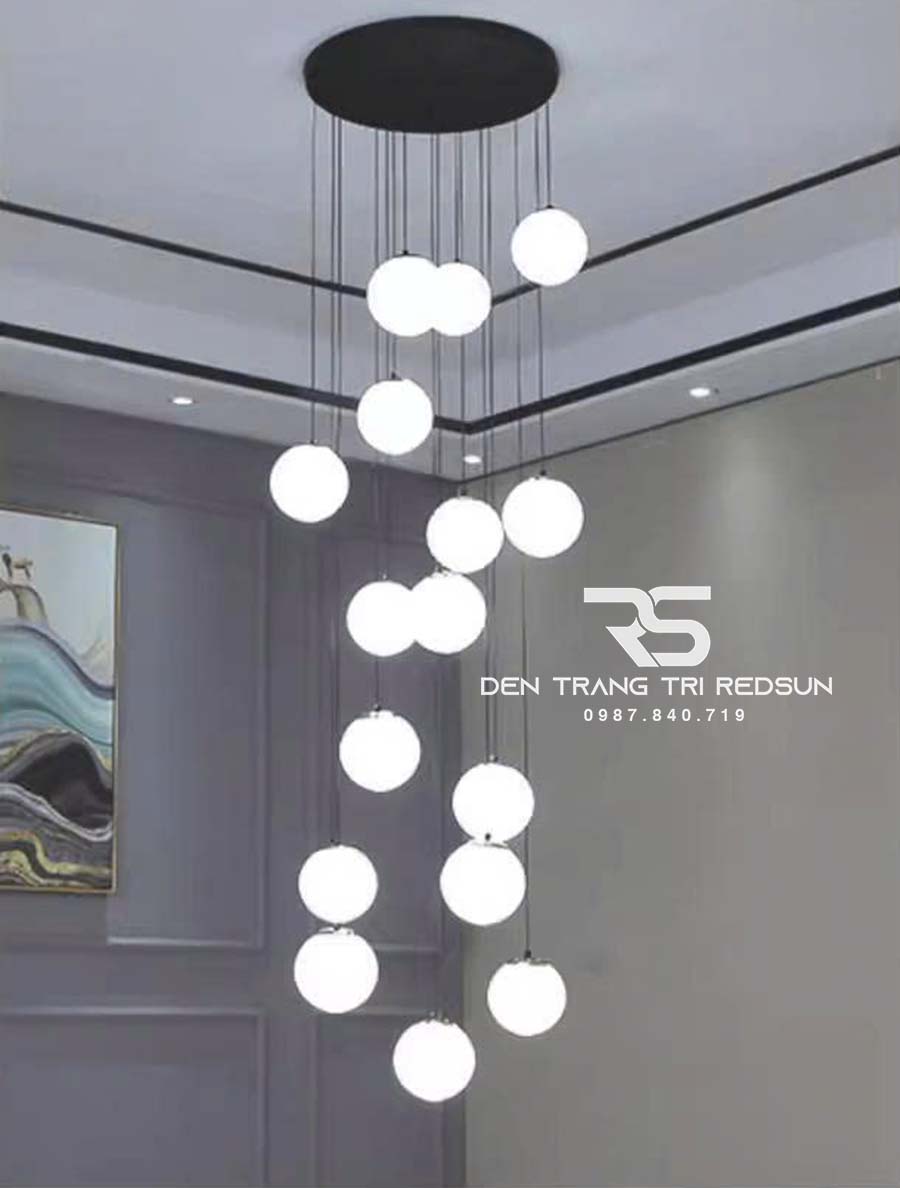Đèn Thả Trần Hiện Đại Lắp Thông Tầng Cầu Thang, Phòng Khách, Bàn Ăn Chất Liệu Thuỷ Tinh HTK020
