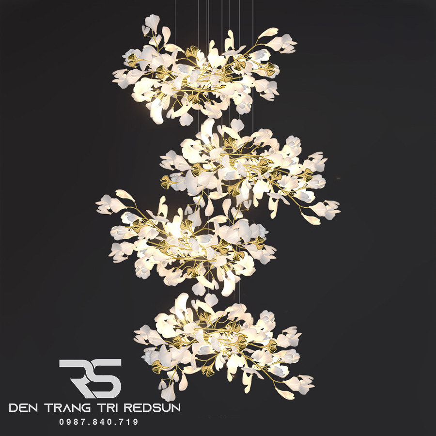 Đèn Chùm Lắp Thông Tầng, Sảnh Khách Sạn Phong Cách Bắc Âu Hiện Đại Ginkgo Leaf (Lá Bạch Quả) DC-T087