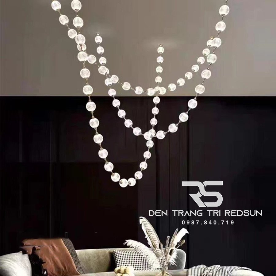 Đèn Chùm Lắp Thông Tầng, Sảnh Khách Sạn, Phòng Khách, Bàn Ăn Phong Cách Bắc Âu Hình Vòng Cổ Ngọc Trai DC-T089