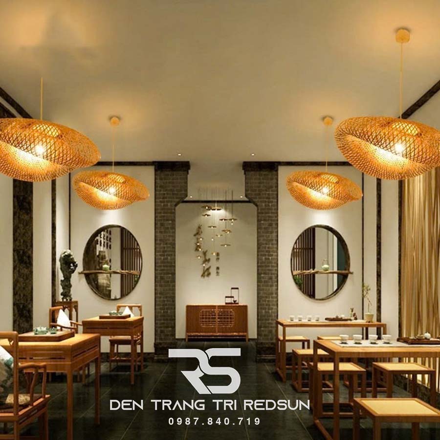 Đèn Thả Trần Hiện Đại Trang Trí Bàn Ăn, Bàn Đảo, Quán Cà Phê Chất Liệu Mây Tre Hình Lá Sen CDT-T067