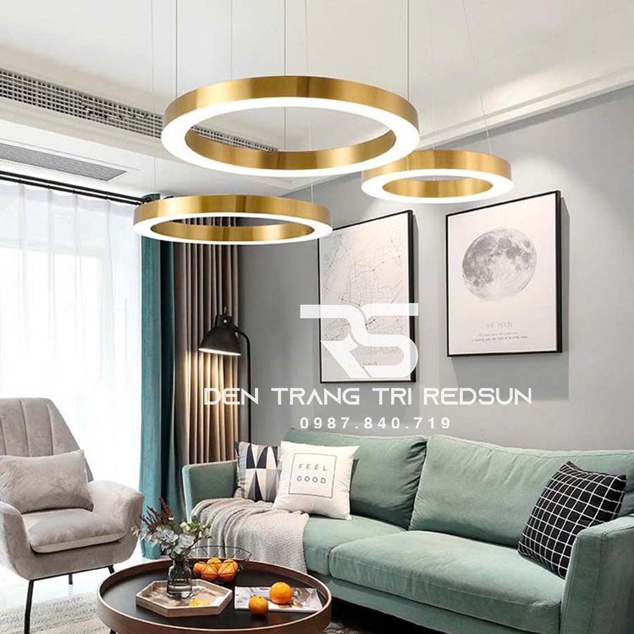 Đèn Thả Phòng Khách Hiện Đại Bắc Âu 3 Vòng Inox Bản 5cm-468