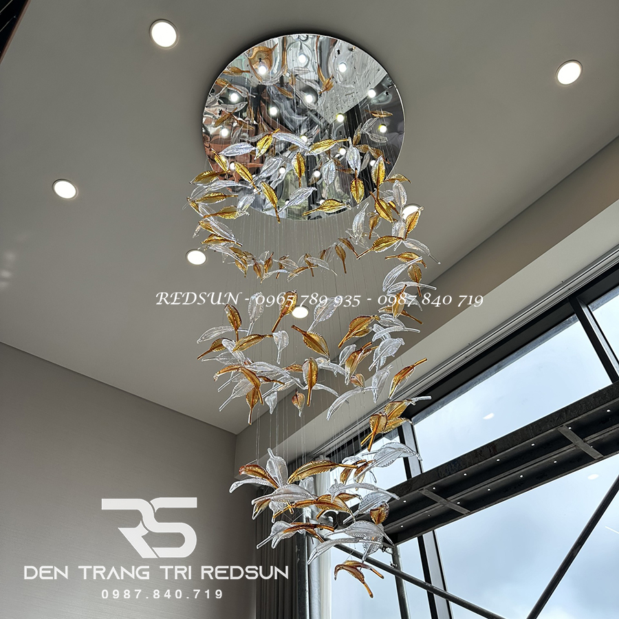 Đèn Thả Hiện Đại Lông Vũ Thuỷ Tinh Lắp Phòng Khách, Sảnh Chờ, Cầu Thang Thông Tầng HTK055