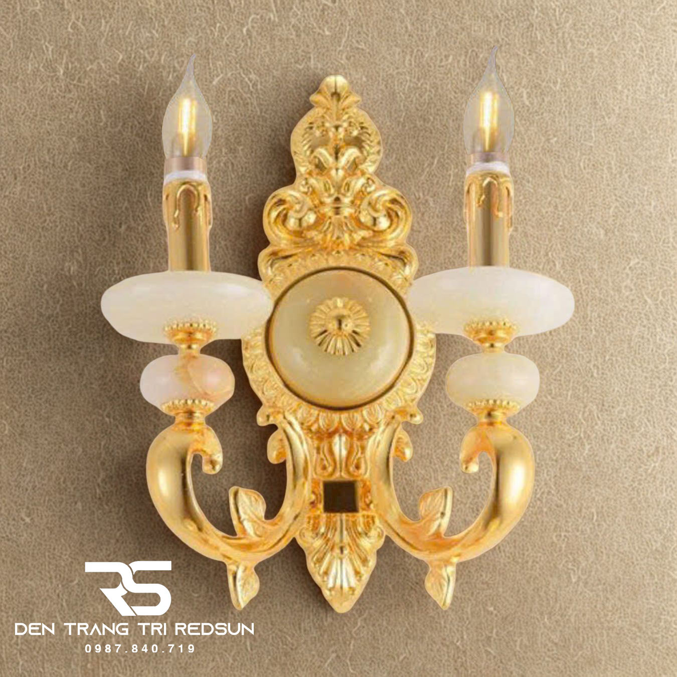 Đèn Tường Nến Chất Liệu Đồng Đá Phong Cách Cổ Điển DT-C9290