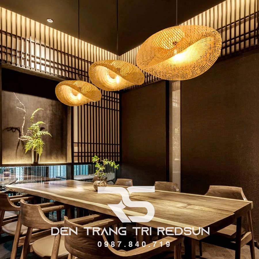 Đèn Thả Trần Hiện Đại Trang Trí Bàn Ăn, Bàn Đảo, Quán Cà Phê Chất Liệu Mây Tre Hình Lá Sen CDT-T067