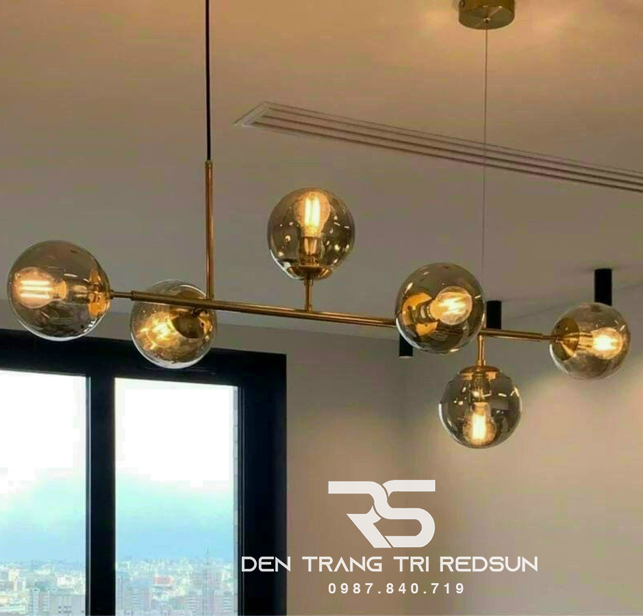 Đèn thả ngang hiện đại 6 choá thuỷ tinh TH751