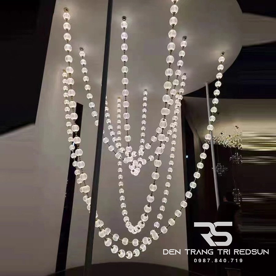 Đèn Chùm Lắp Thông Tầng, Sảnh Khách Sạn, Phòng Khách, Bàn Ăn Phong Cách Bắc Âu Hình Vòng Cổ Ngọc Trai DC-T089