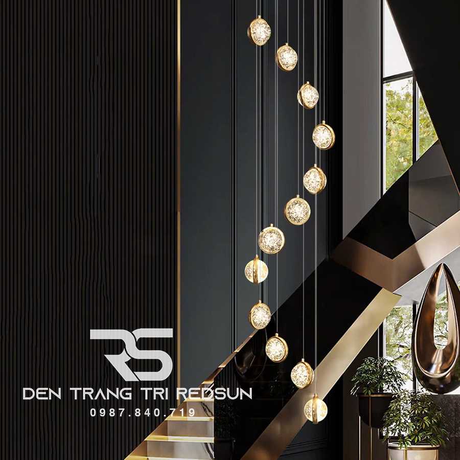 Đèn Thả Trần Hiện Đại Lắp Thông Tầng Cầu Thang, Phòng Khách, Bàn Ăn Chất Liệu Pha Lê HTK029