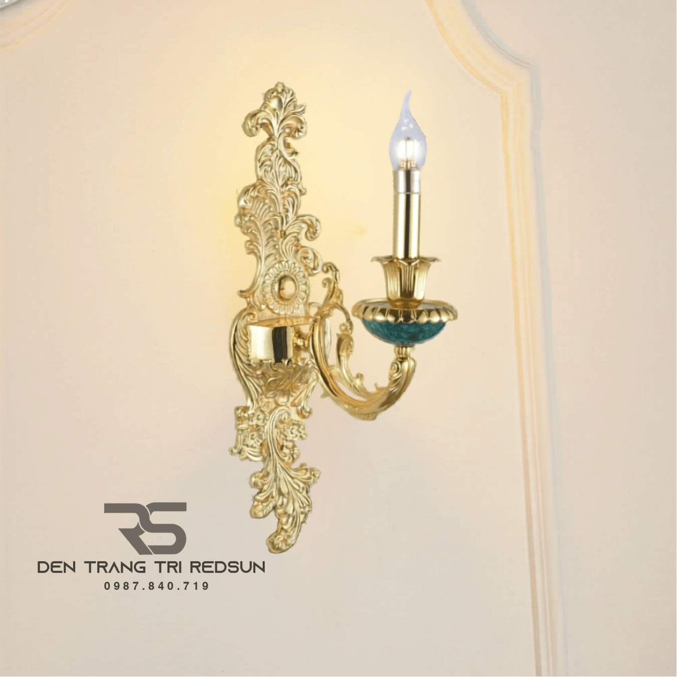 Đèn Tường Nến Chất Liệu Đồng Đá Phong Cách Cổ Điển DT-C9433