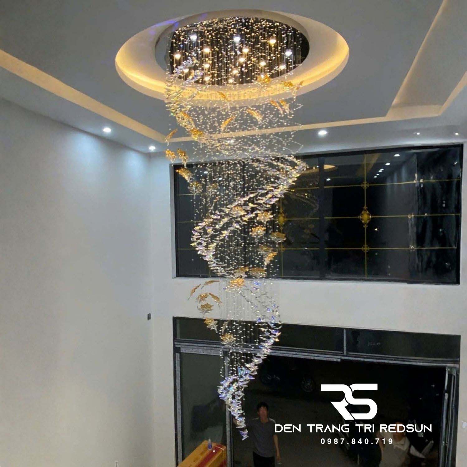 Đèn Chùm Pha Lê Thông Tầng Phòng Khách, Biệt Thự, Sảnh Khách Sạn Phong Cách Hiện Đại HTK-NKK001