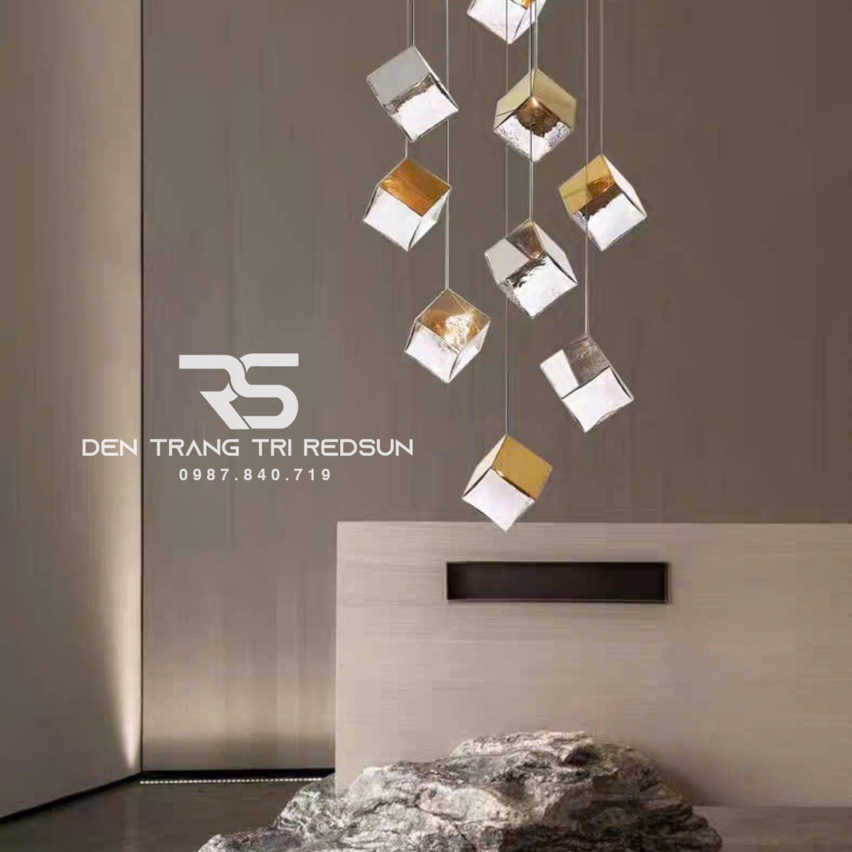 Đèn Thả Thông Tầng Cầu Thang, Phòng Khách, Bàn Ăn Hiện Đại Khối Vuông HTK-NK002