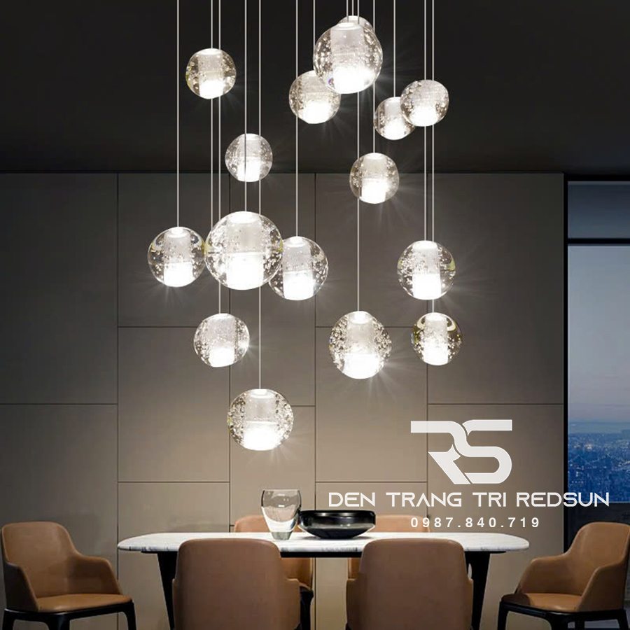 Đèn Thả Trần Hiện Đại Bocci Lắp Thông Tầng  Cầu Thang, Phòng Khách, Bàn Ăn Chất Liệu Pha Lê HTK009