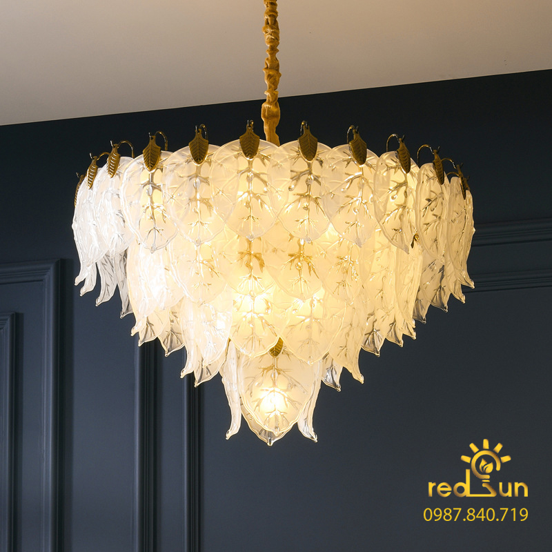 Đèn chùm pha lê lá trắng phong cách Bắc Âu DC-2902 [L9004 (HT)]