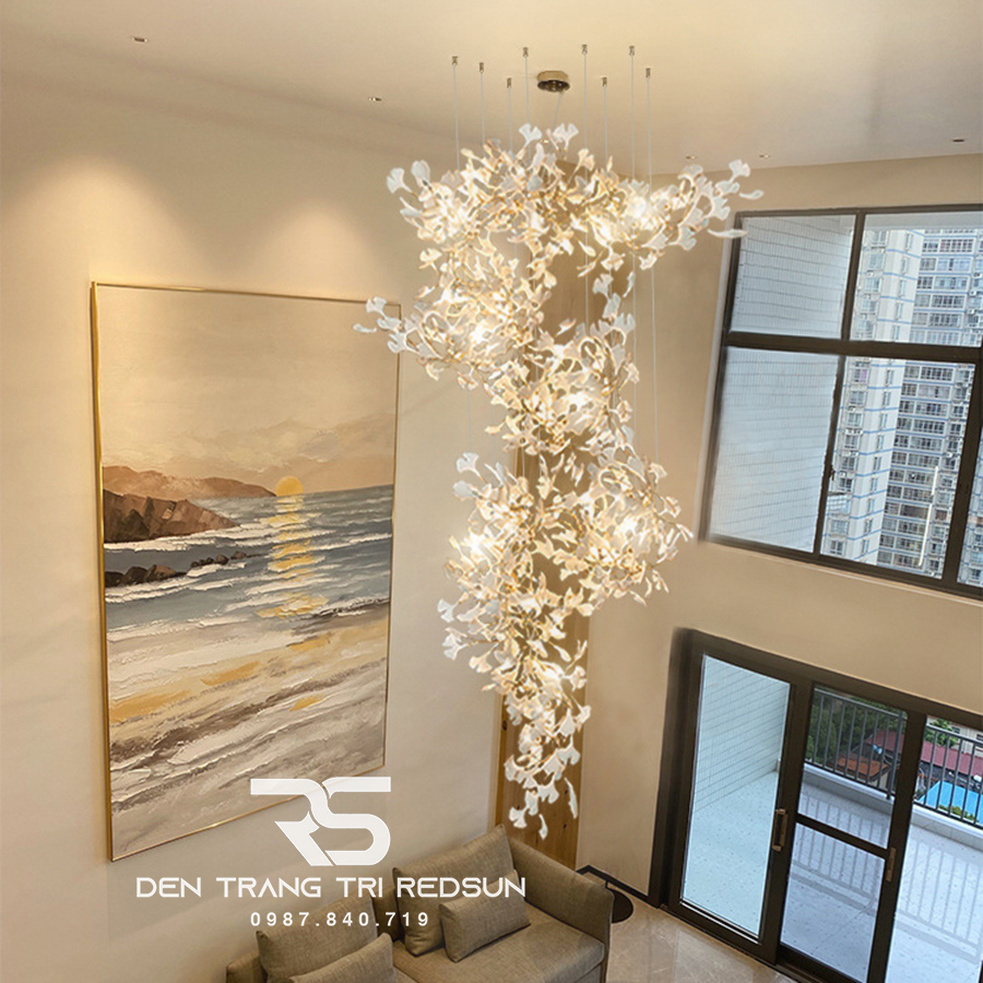 Đèn Chùm Lắp Thông Tầng, Sảnh Khách Sạn Phong Cách Bắc Âu Hiện Đại Ginkgo Leaf (Lá Bạch Quả) DC-T087