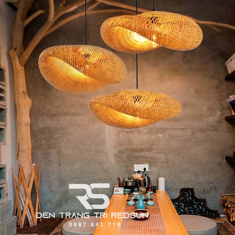 Đèn Thả Trần Hiện Đại Trang Trí Bàn Ăn, Bàn Đảo, Quán Cà Phê Chất Liệu Mây Tre Hình Lá Sen CDT-T067