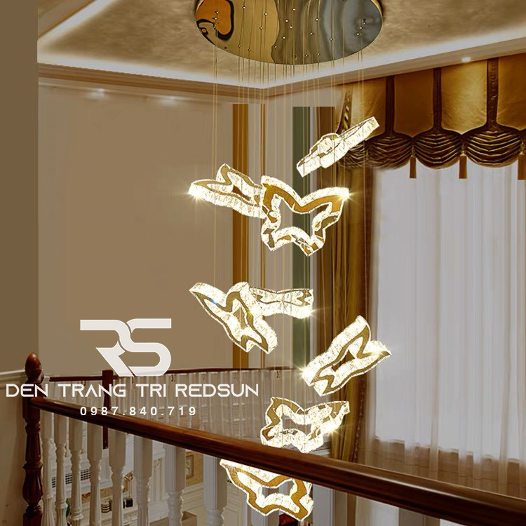 Đèn Thả Trần Hiện Đại Lắp Thông Tầng Cầu Thang, Phòng Khách, Bàn Ăn Chất Liệu Pha Lê HTK046