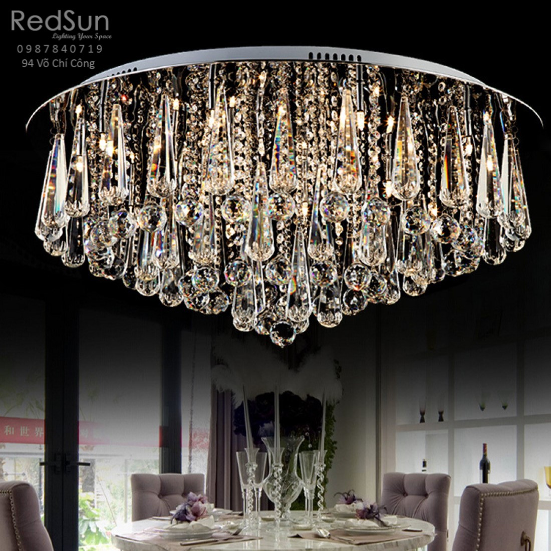 Chùm thả lớp pha lê mâm tròn CT8002