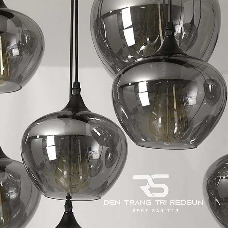 Đèn Thả Trần Hiện Đại Bắc Âu Choá Thuỷ Tinh Đen Khói CDT-L014 Dáng E