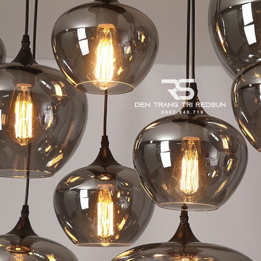 Đèn Thả Trần Hiện Đại Bắc Âu Choá Thuỷ Tinh Đen Khói CDT-L014 Dáng E
