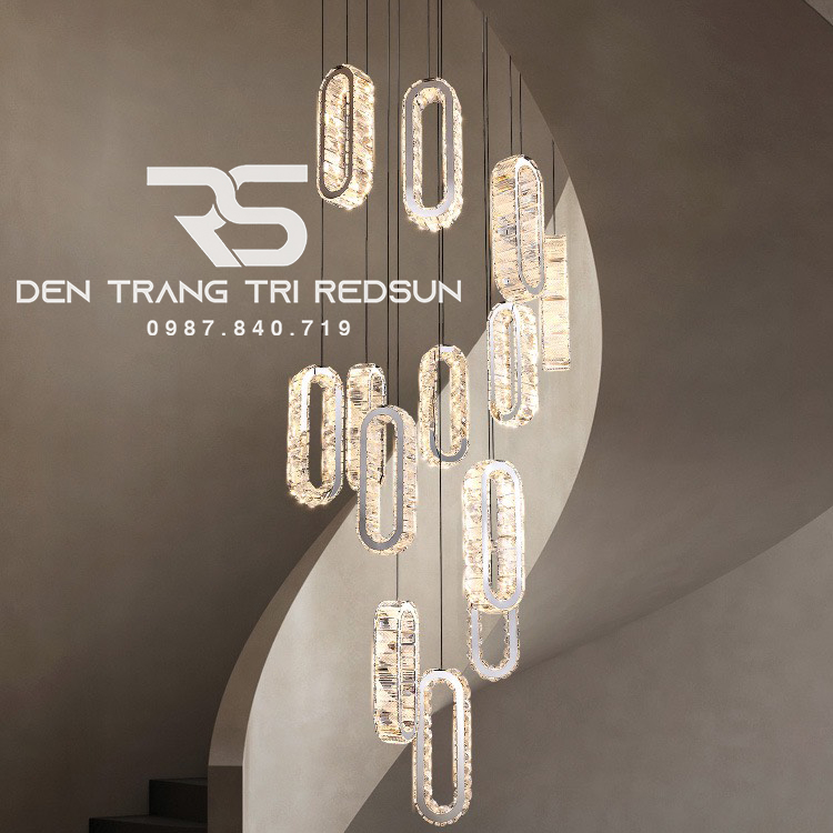 Đèn Thả Trần Hiện Đại Lắp Thông Tầng Cầu Thang, Phòng Khách, Bàn Ăn Chất Liệu Pha Lê HTK040