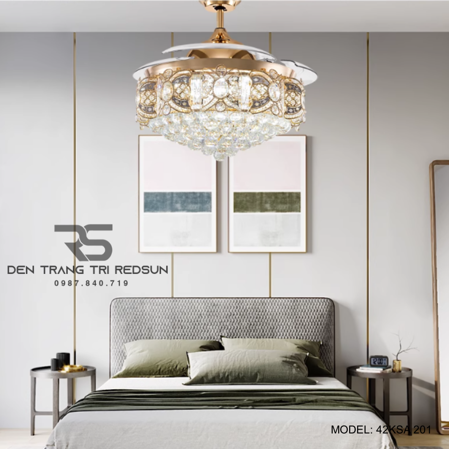 Quạt Trần Đèn Cánh Cụp Xòe Trang Trí Phòng Khách, Phòng Ngủ - 42KSA 201