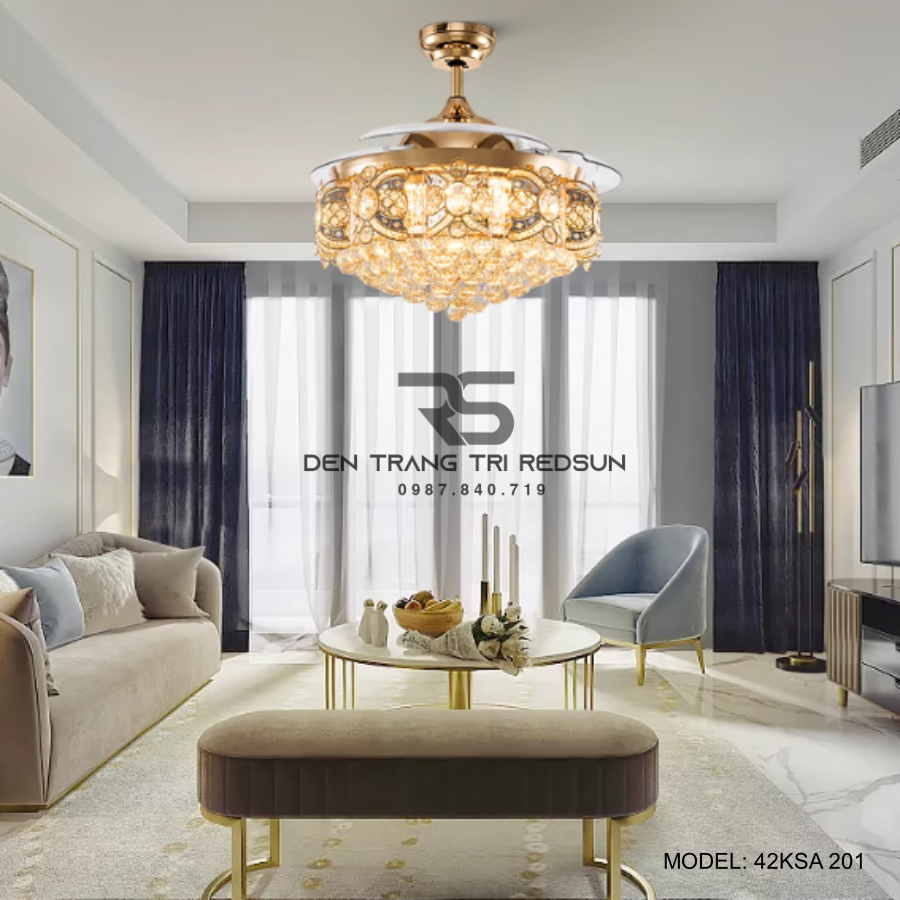Quạt Trần Đèn Cánh Cụp Xòe Trang Trí Phòng Khách, Phòng Ngủ - 42KSA 201