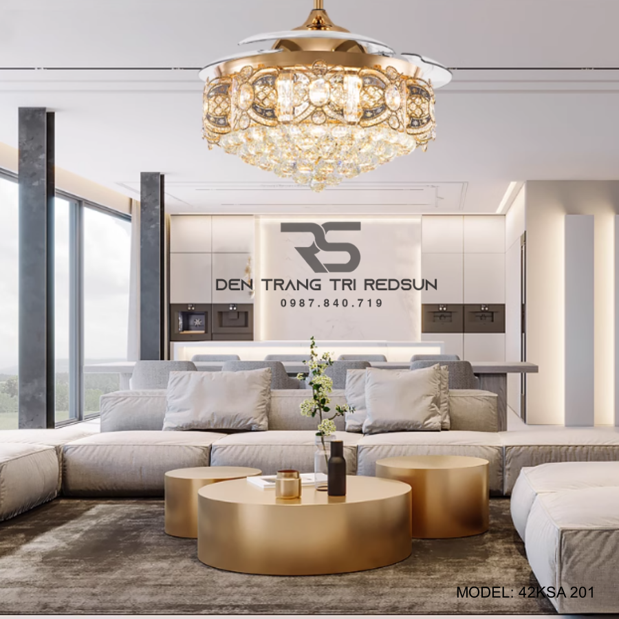 Quạt Trần Đèn Cánh Cụp Xòe Trang Trí Phòng Khách, Phòng Ngủ - 42KSA 201