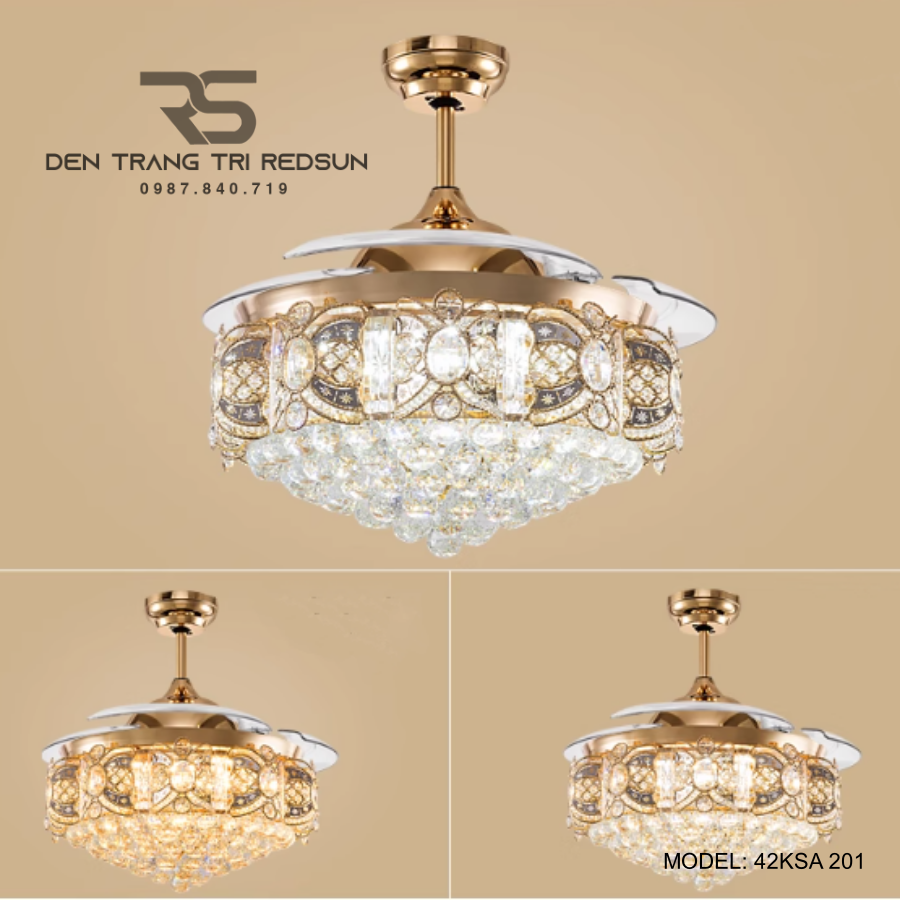 Quạt Trần Đèn Cánh Cụp Xòe Trang Trí Phòng Khách, Phòng Ngủ - 42KSA 201