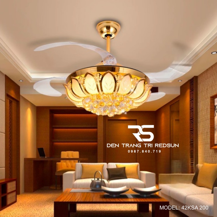 Quạt Trần Đèn Cánh Cụp Xòe Trang Trí Phòng Khách, Phòng Ngủ - 42KSA 200