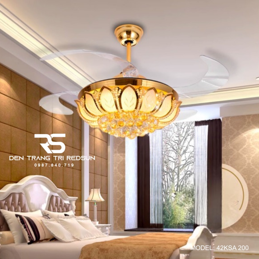 Quạt Trần Đèn Cánh Cụp Xòe Trang Trí Phòng Khách, Phòng Ngủ - 42KSA 200