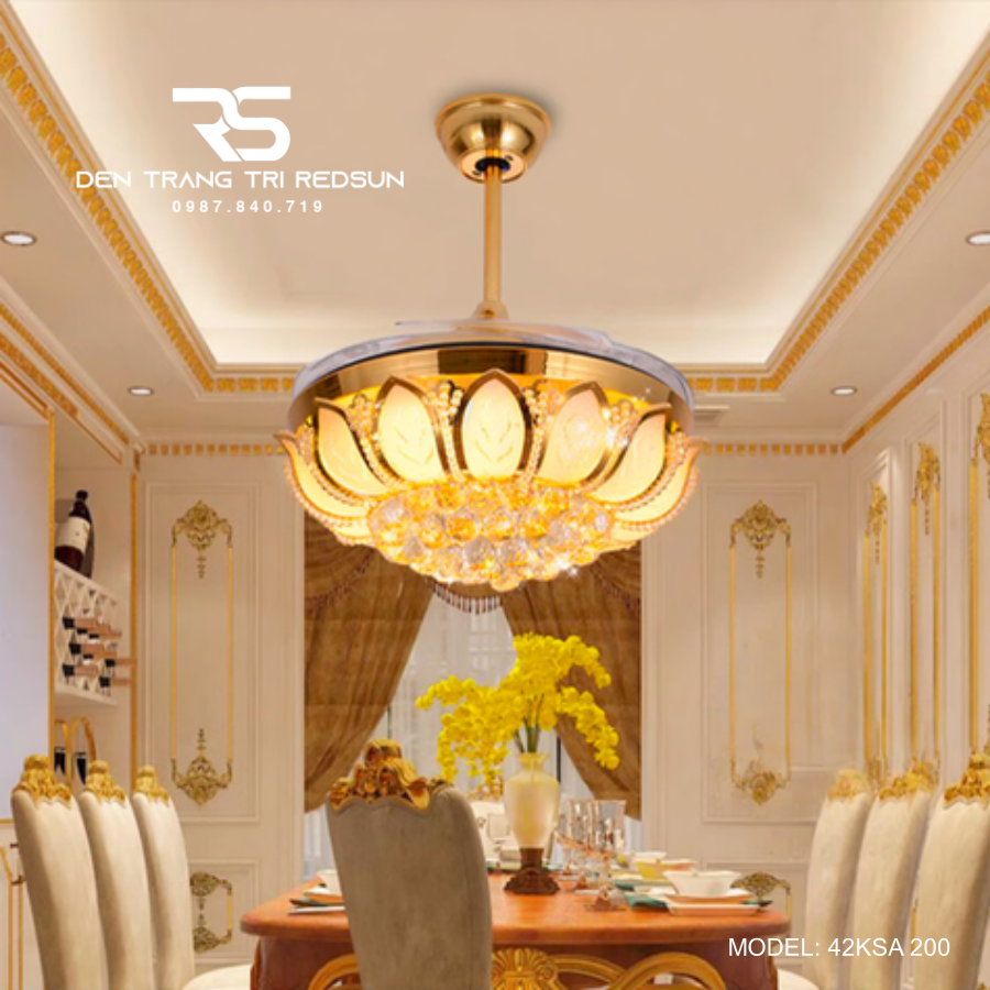 Quạt Trần Đèn Cánh Cụp Xòe Trang Trí Phòng Khách, Phòng Ngủ - 42KSA 200