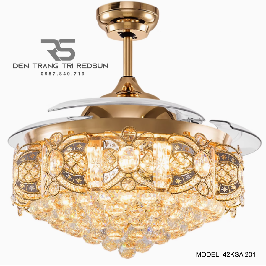 Quạt Trần Đèn Cánh Cụp Xòe Trang Trí Phòng Khách, Phòng Ngủ - 42KSA 201
