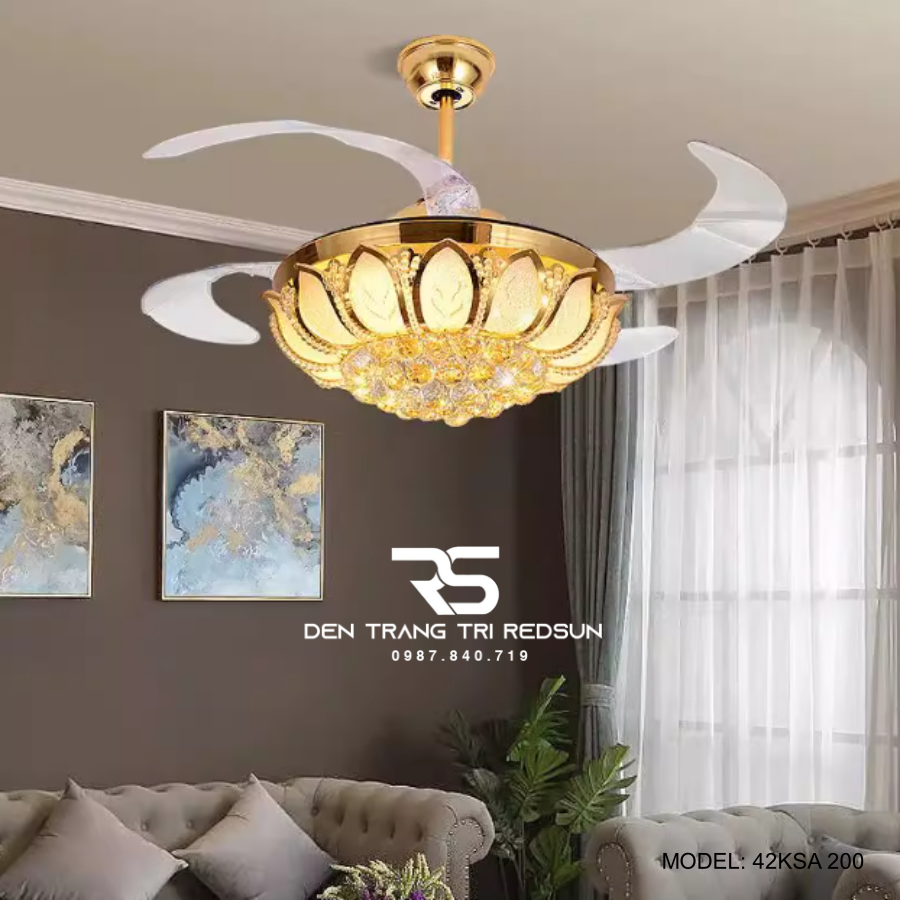 Quạt Trần Đèn Cánh Cụp Xòe Trang Trí Phòng Khách, Phòng Ngủ - 42KSA 200
