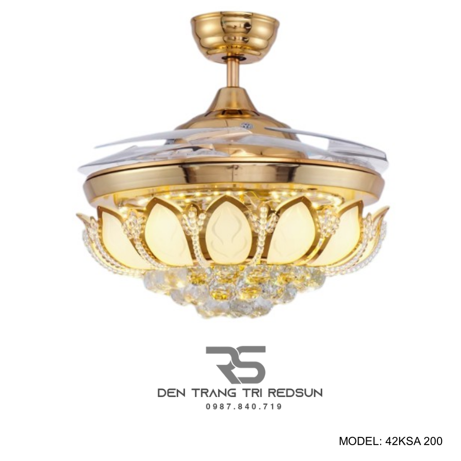 Quạt Trần Đèn Cánh Cụp Xòe Trang Trí Phòng Khách, Phòng Ngủ - 42KSA 200