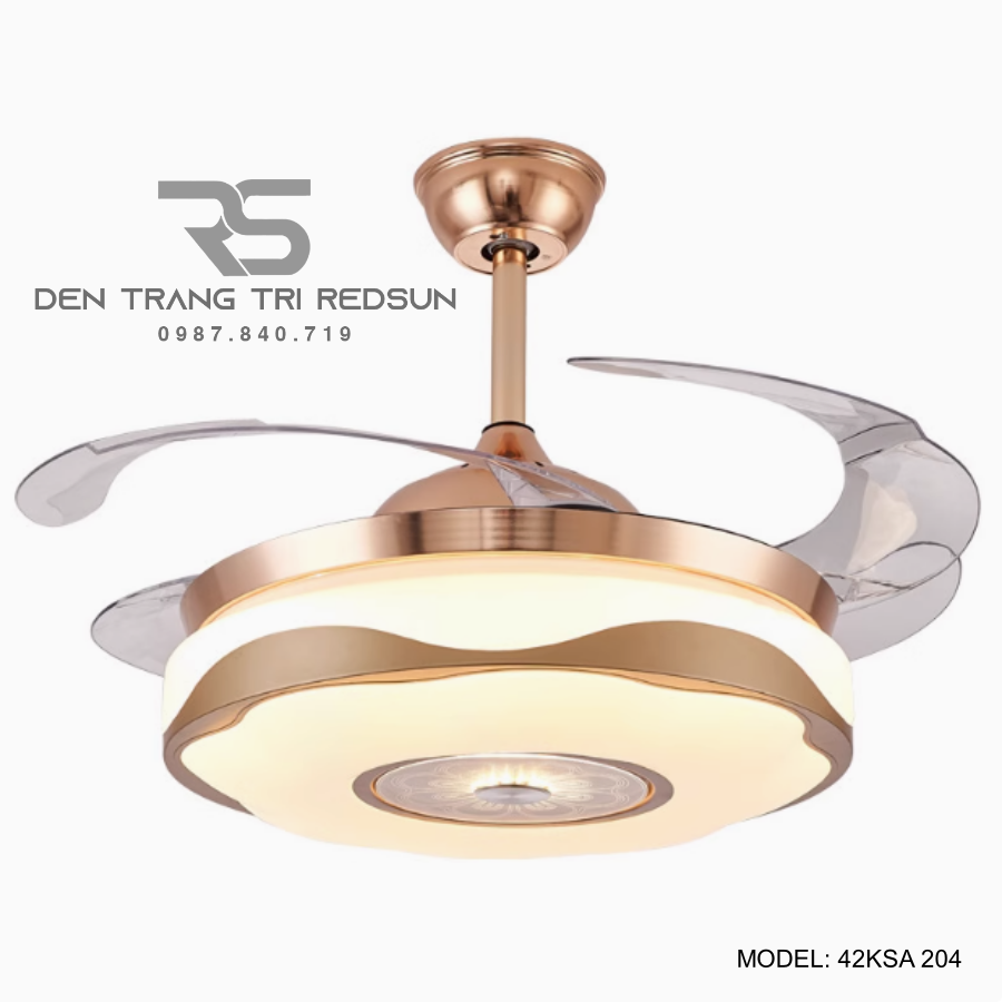 Quạt Trần Đèn Cánh Cụp Xòe Trang Trí Phòng Khách, Phòng Ngủ - 42KSA 204