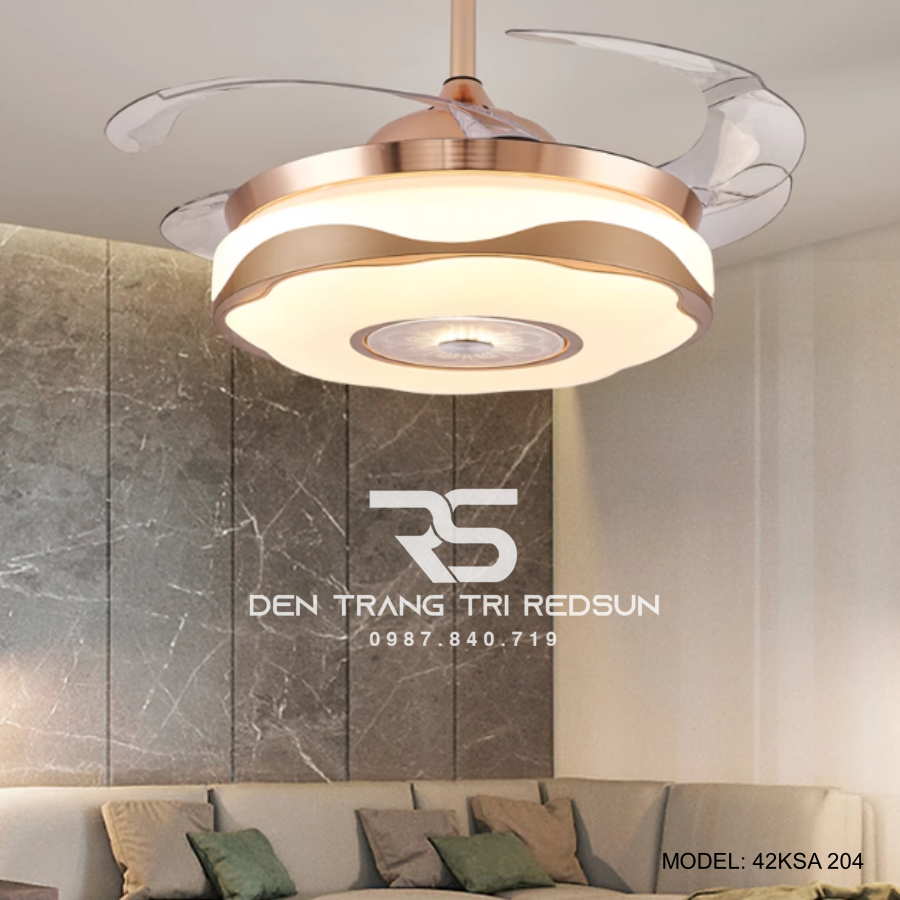 Quạt Trần Đèn Cánh Cụp Xòe Trang Trí Phòng Khách, Phòng Ngủ - 42KSA 204