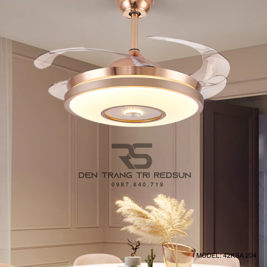 Quạt Trần Đèn Cánh Cụp Xòe Trang Trí Phòng Khách, Phòng Ngủ - 42KSA 204