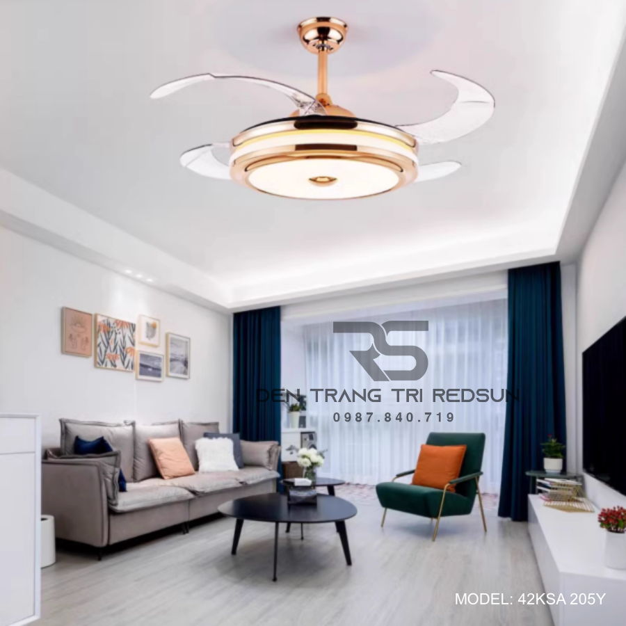Quạt Trần Đèn Cánh Cụp Xòe Trang Trí Phòng Khách, Phòng Ngủ - 42KSA 205Y