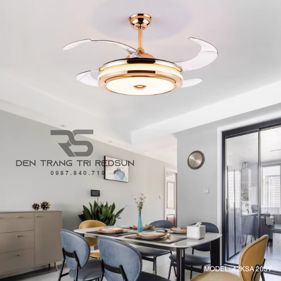 Quạt Trần Đèn Cánh Cụp Xòe Trang Trí Phòng Khách, Phòng Ngủ - 42KSA 205Y