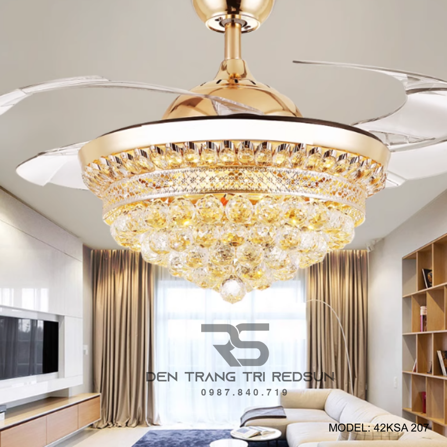Quạt Trần Đèn Cánh Cụp Xòe Trang Trí Phòng Khách, Phòng Ngủ - 42KSA 207