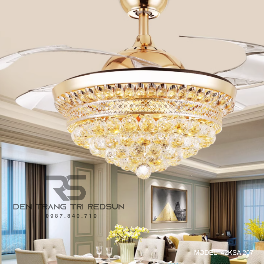 Quạt Trần Đèn Cánh Cụp Xòe Trang Trí Phòng Khách, Phòng Ngủ - 42KSA 207