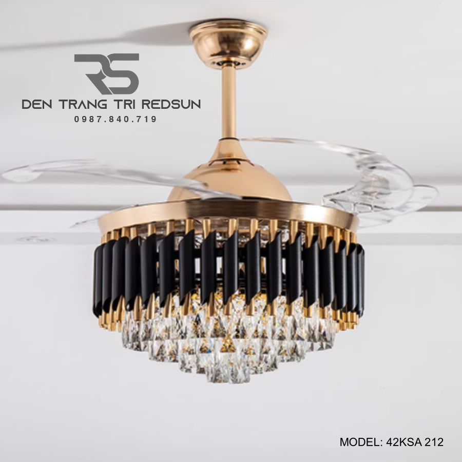 Quạt Trần Đèn Cánh Cụp Xòe Trang Trí Phòng Khách, Phòng Ngủ - 42KSA 212